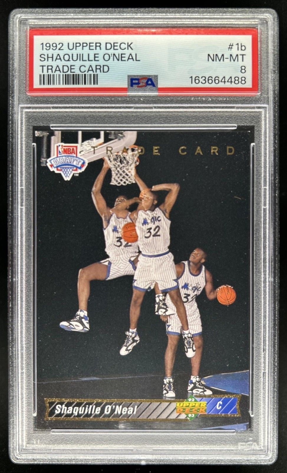 1992-93 Upper Deck Shaquille O'Neal Rookie RC #1b Magic PSA 8 view 1
