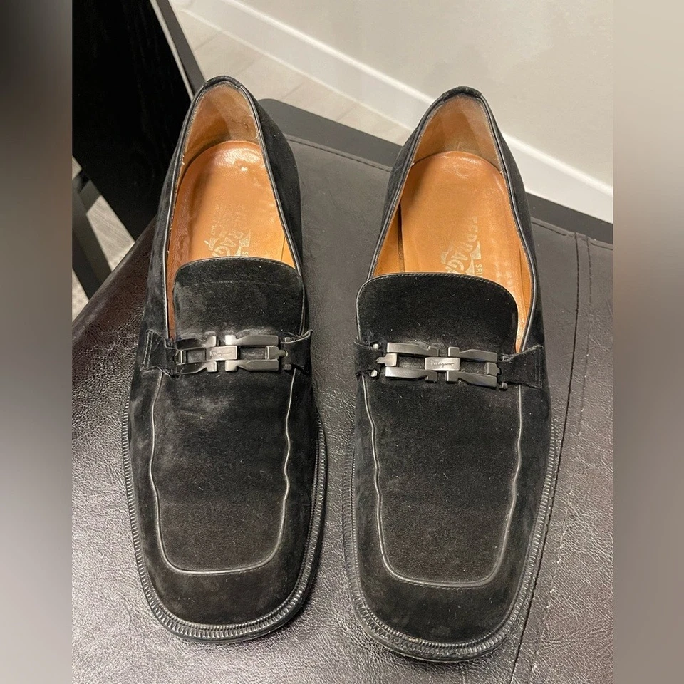 Salvatore Ferragamo Gamuza Pies Cuadrados Gancini Bit Hombres Zapatos de Vestir EE. UU. 9.5 D Foto 2 de 4