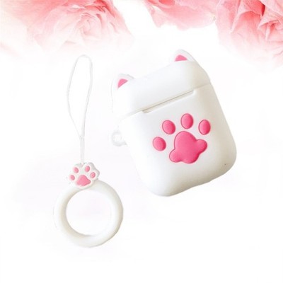  Cat Paw Silikon Wireless Earphone Case Stoßfester Kopfhörerschutz mit Ring