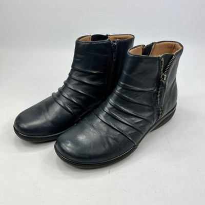 Clarks Collection Damenstiefel dunkelblau Leder UK 4 Reißverschluss gepolstert weich