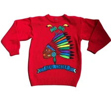 VTG 80/90s Sweater Native American Big Chief Head Crewneck Sz L Knit Gitano