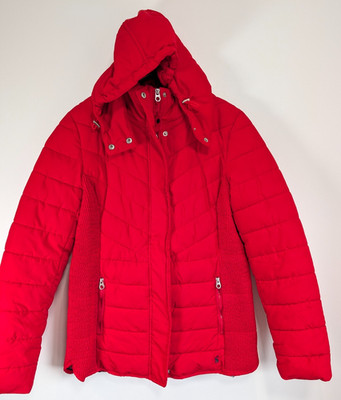 Joules Hartington Padded Jacket Women UK 14 Red Puffer Coat Warm Floral Lined