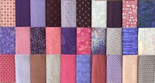 30 PURPLE PINK Floral Tonal Fat/Long Quarter Quilt Cotton Fabric Bundle Violet
