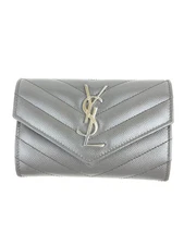 SAINT LAURENT YSL CASSANDRE MATELASSE Small Gray Envelope Wallet Grain de Poudre