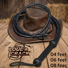 Cow Hide Leather BULL WHIP Black Indiana Jones Whip 04 to 08 Feet Long 12 Plaits