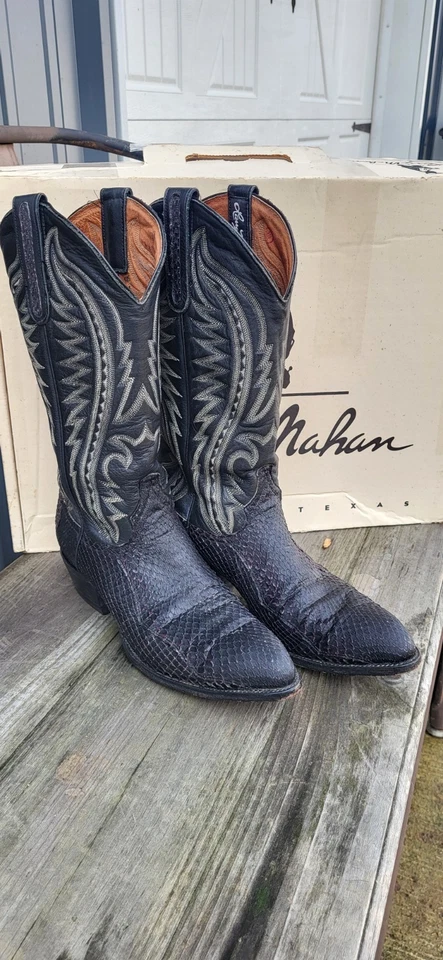 Botas masculinas Larry Mahan 8 D preto exótico píton pele de cobra vampiros EUA preto cobra - Imagem 4 de 4