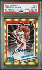 2023 PANINI DONRUSS RR SIG-HOLO YELLOW LASER TOUMANI CAMARA 15/15 PSA 9 AUTO 8