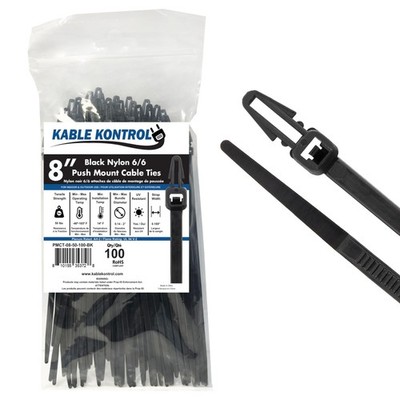 Kable Kontrol Arrowhead Push Mount Cable Ties 8'' - 50 Lbs - 100 Pcs, Black 