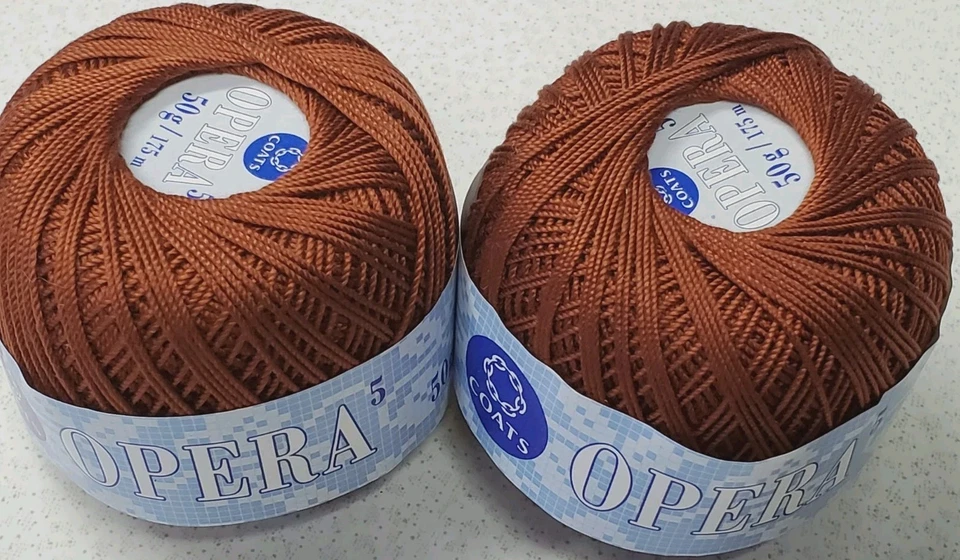 Lot of 2 Balls Coats Opera Crochet Thread #5 50 Grams RUST From Orig Box - Image 2 of 4