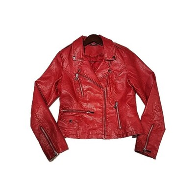 Yessica Red Faux Leather Biker Jacket, US Size 8/medium