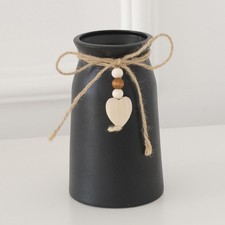Elegant Black Ceramic Vase with Jute Rope & Heart Charm for Modern Decor