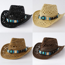 Boho Women's Western Cowboy Straw Hat Hollow Beach Summer Sun Hat Beach Cowgirl
