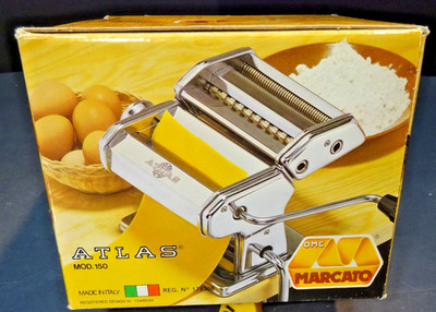 Marcato Atlas 150 Pasta Maker Machine Made in Italy w Clamp & Cutter Attachment