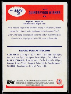 2025 Bowman Chrome University #55AV-21 Quintrevion Wisner 1955