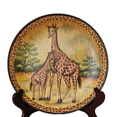 Decorative 10 inch Plate, Giraffe Mom & Baby in Africa, African Decor