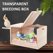Transparent Parakeet Bird Nest Box Solid Wood Breeding House for Budgie Cage