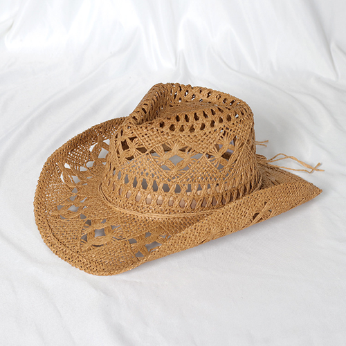 Summer Beach Party Cowboy Hat Wide Brim Cowboy Straw Hat Hollow Out Sun Cap - Picture 10 of 17