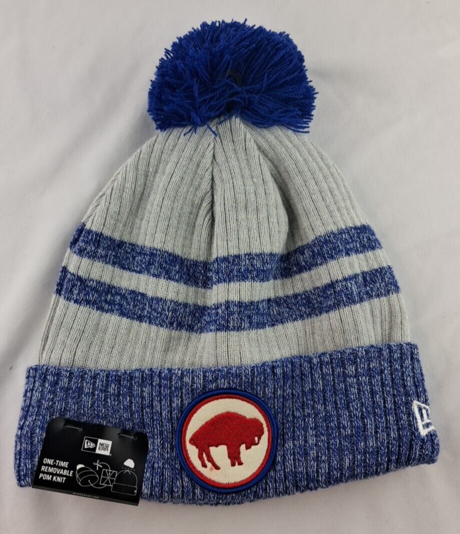 Buffalo Bills New Era Patch Grey Cuffed Pom Knit Beanie NFL NWT OSFA