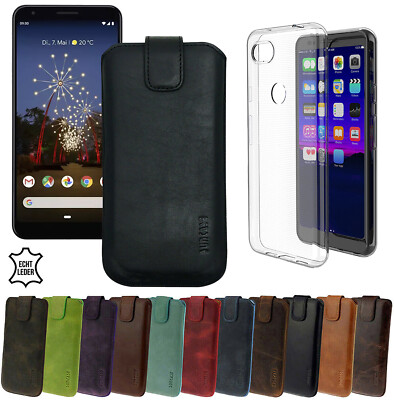 Exclusive Hülle Echt Leder Tasche Handyhülle + Silikon Case für Google Pixel 3a