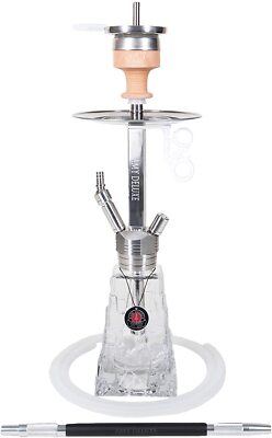 Transparent/White Heavy Metal SS Glass Hookah Smoke Shisha w/ 2 Hose Connection