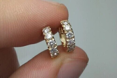 1Ct Round Cut Moissanite Men & Women Huggie Hoop Earrings 14k Yellow Gold Plated