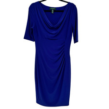 Ralph Lauren Sapphire Blue Cowl Neck Sheath Dress Blue Size 10