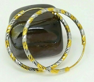 18k 18ct Yellow/White Gold Filled GF 2 Tone 26mm Hoop Earrings E-A767