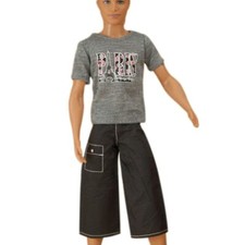 Grey 1/6 Doll Clothes For 12" Boy Doll Outfits T-shirt Crop Shorts Accessories