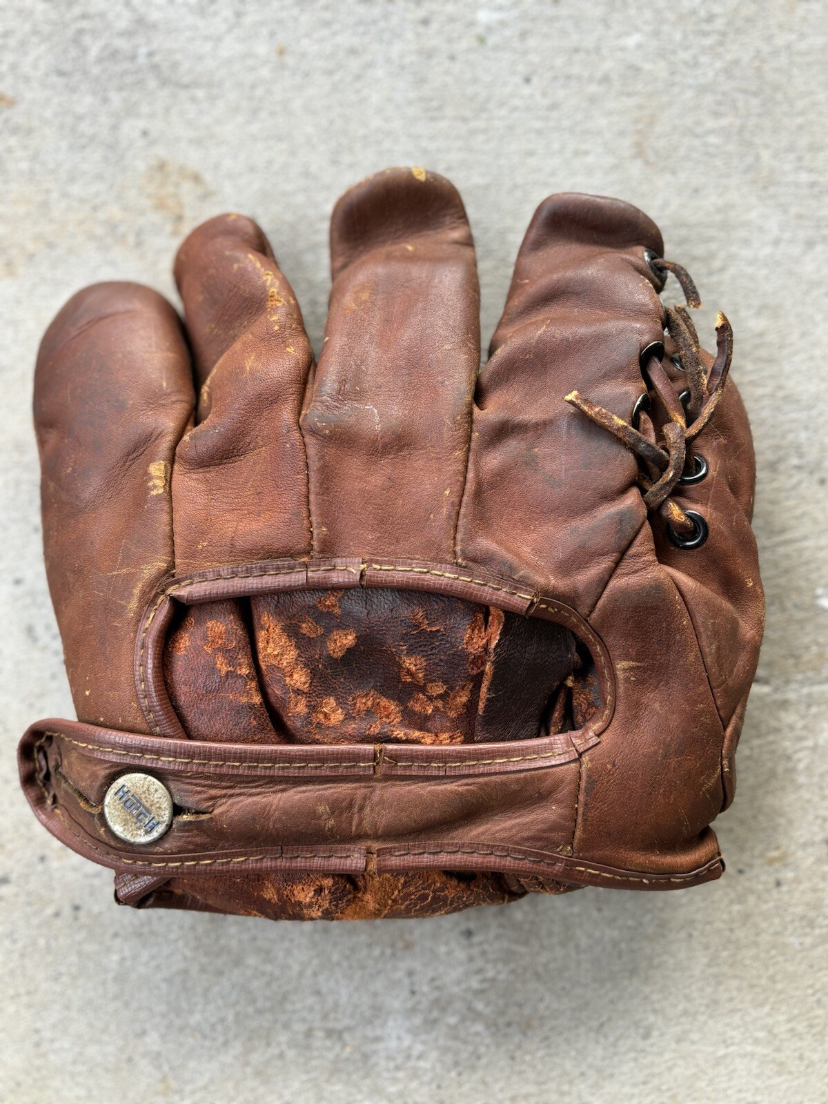 Vtg 1940s Hutch Built Leather Baseball Mitt Glove Split Finger