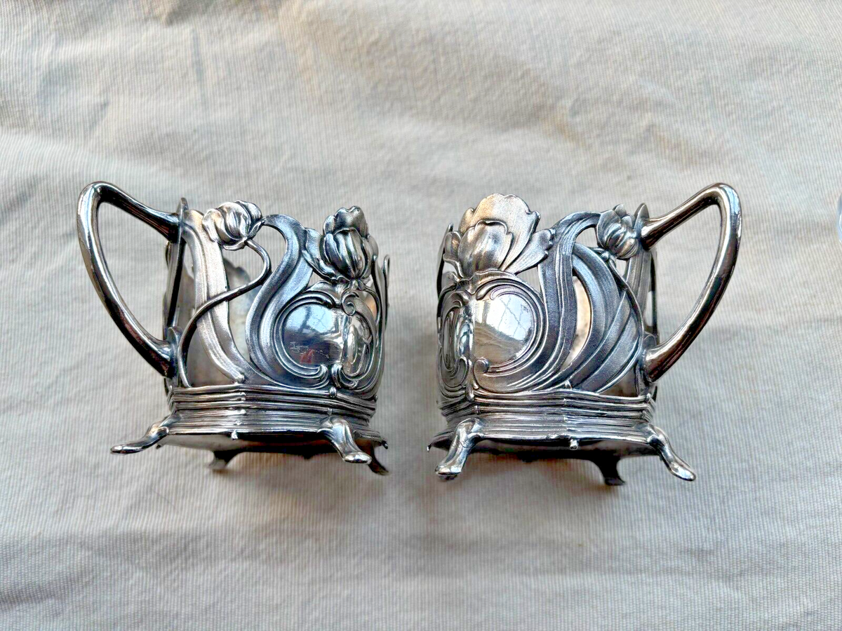 WMF 1910-1918 ART NUVEAU SILVER PLATE TEA GLASS HOLDER PAIR | eBay