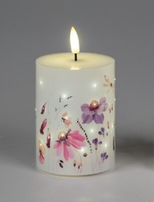 LED-Kerze 7x10cm FRÜHLINGSWIESE Stumpen Wachskerze mit Fiberglas +Timer Formano