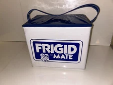 Vtg. Frigid Mate Soft Side Cooler Blue White With Logo On The Front