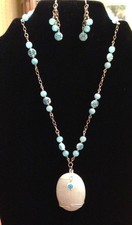 Turquoise & White Necklace & Matching Earring Set 