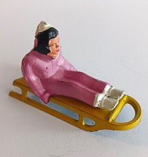 Barclay Lead Girl in Pink on Yellow Sled Figure USA Christmas Original Paint