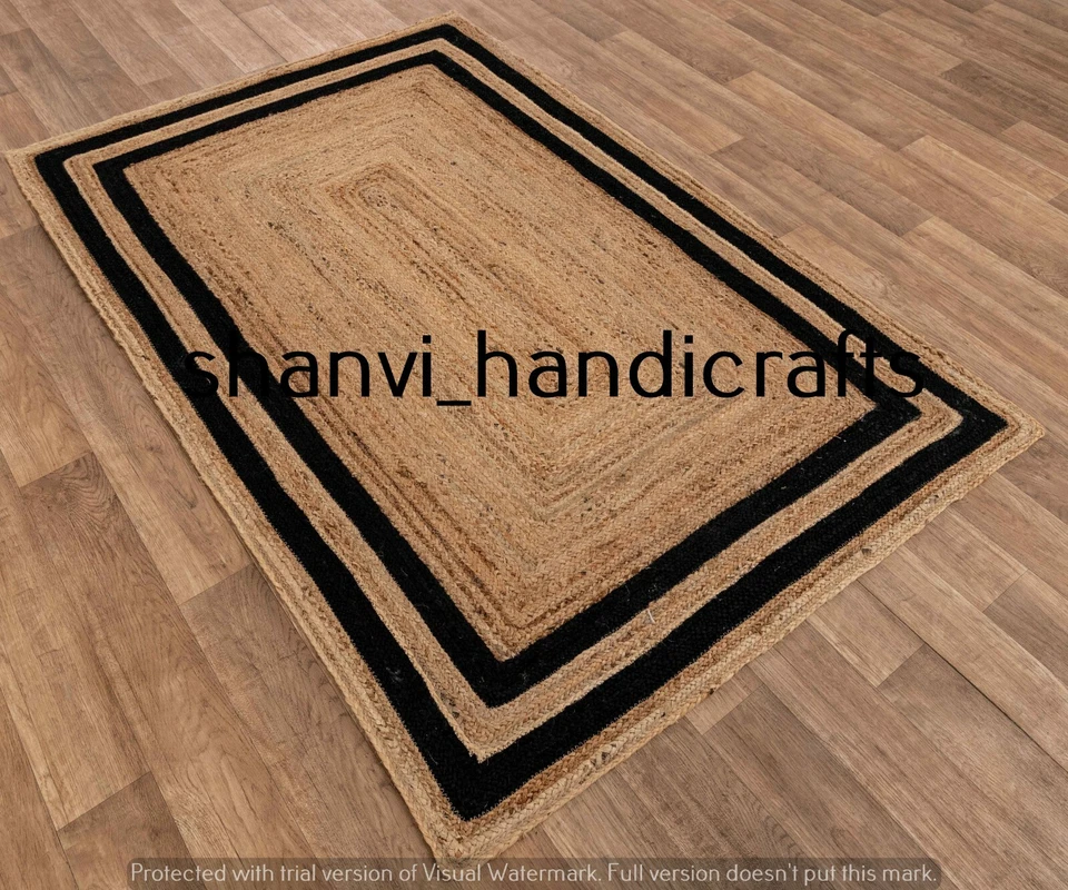 Natural Braided Jute Handmade Home Decor Modern Living Rectangle Mediation Rugs  - Image 4 of 4
