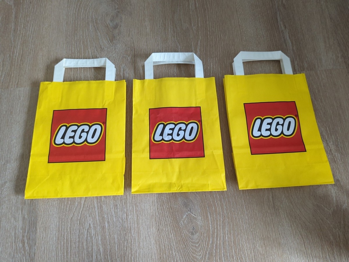 3 LEGO Retail Shopper Bag Yellow Carry Tote Paper 9 x 7
