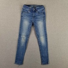 American Eagle Size 00 Short Jegging Super Stretch Jeans Distressed Faded