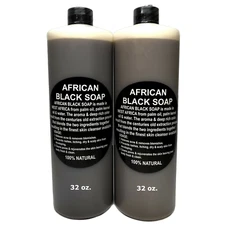 Raw African Black Soap Liquid 32 oz. x 2 - 100% Pure Natural Body Face Wash Bulk