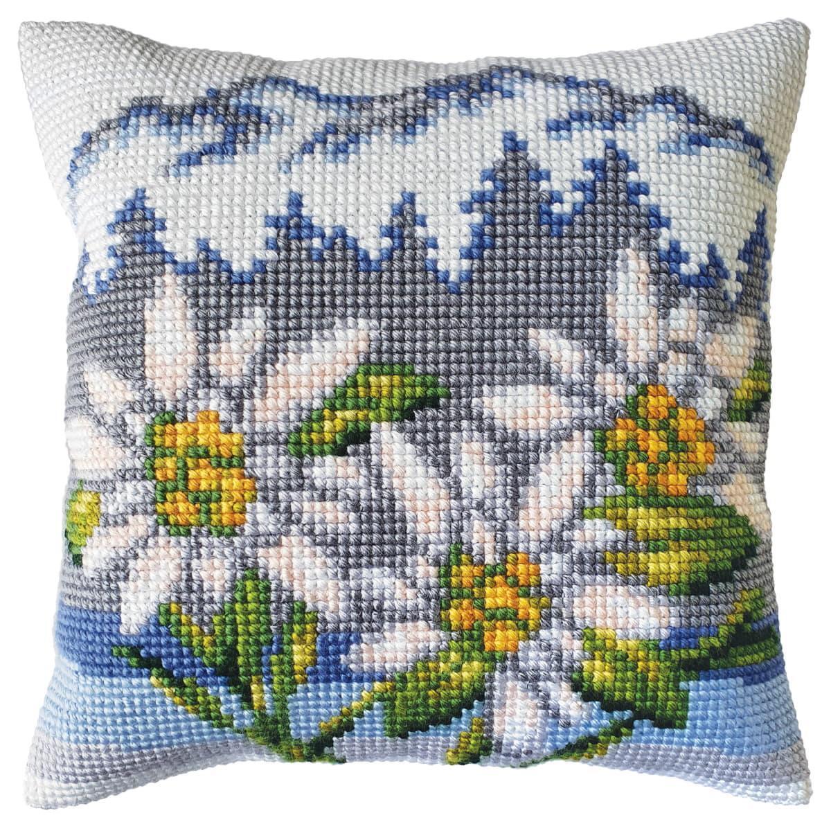 CDA stamped cross stitch kit cushion ""Edelweiss"", 40x40cm, DIY