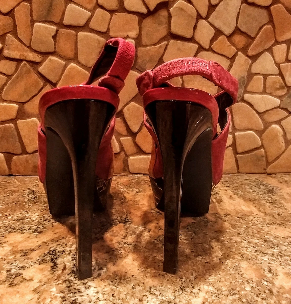 JESSICA SIMPSON Multi color fabric patent platforms shoes heels