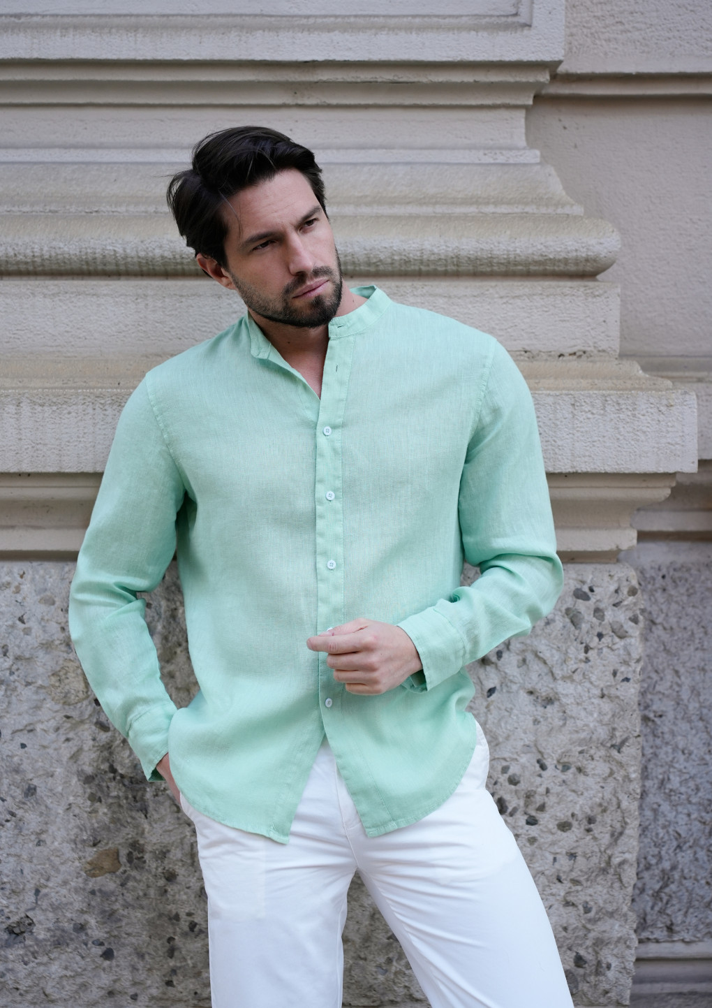 1st American Camisa Hombre Manga Larga 100% Lino Made IN Italy Cuello