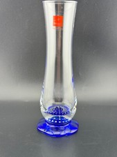 Vintage Bormioli Rocco Italy Hand Blown Glass Bud Vase Cobalt Blue Bubble Base