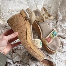 Vintage Y2K Skechers Wooden Cork Chunky Platform Woven Boho Sandals Size 9