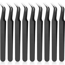 9Pcs Curved Tip Eyelash Extension Tweezers, Stainless Steel Curved Tip Tweezers