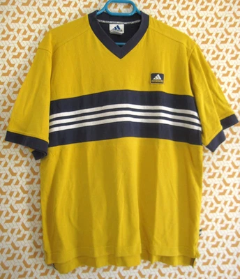 Tee Shirt Adidas 90'S Col en V Colorblock Jaune Homme coton Jersey - M - Photo 1/4