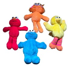 Vintage Sesame Street Plush Lot Of 4 Tyco Elmo Cookie Monster Big Bird Zoe PBS