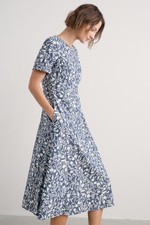 Seasalt Women's Petite Fox Path Printed Chambray Dress Shadow Blossom Indigo