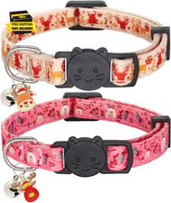 Christmas Cat Collar, Cotton 2 Pack Cat Collar with Bells, Breakaway Collars for