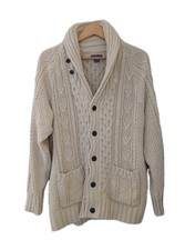 L.L. Bean Signature Shawl Cardigan Size XL Cream Fisherman Chunky Cable Knit