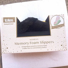totes toasties Women's Memory Foam Faux Fur Slip-On Slippers Black Size 9-10